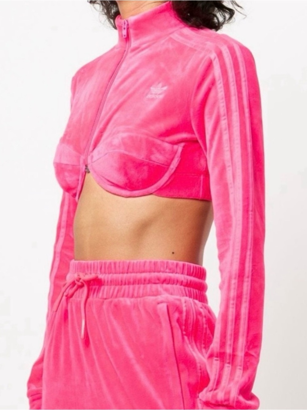 adidas Pink Velvet Cropped Zip-Front Top